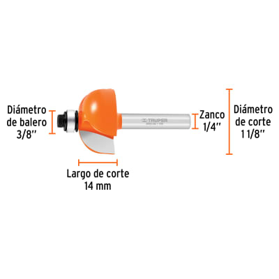 Broca para router, bocel cuarto, 1-1/8
