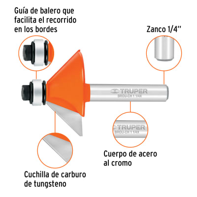 Broca para router, chaflán, 1-1/4