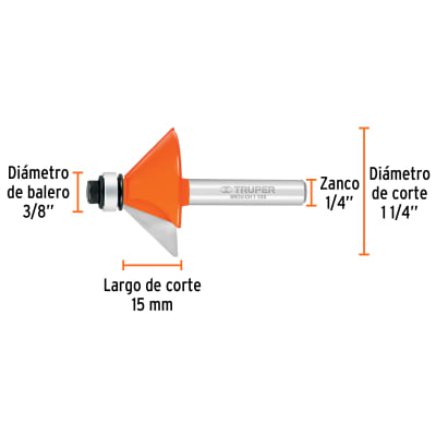 Broca para router, chaflán, 1-1/4
