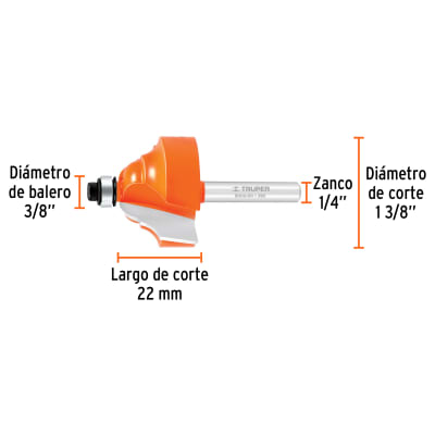 Broca para router, doble romana, 1-3/8