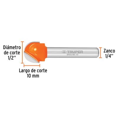 Broca para router, media caña, 1/2
