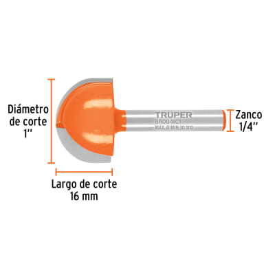 Broca para router, media caña, 1
