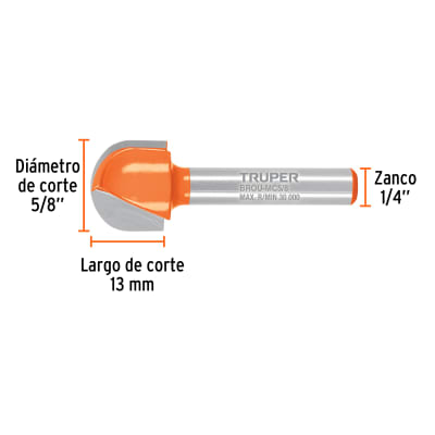 Broca para router, media caña, 5/8