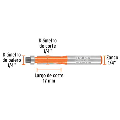 Broca para router, corte recto, 1/4