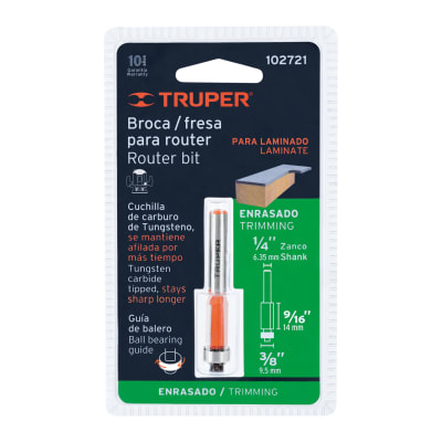 Broca para router, corte recto, 3/8