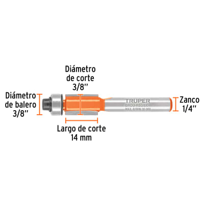Broca para router, corte recto, 3/8