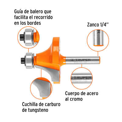 Broca para router, redondeado, 1-1/2
