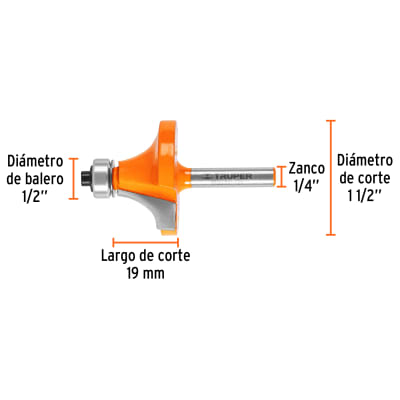 Broca para router, redondeado, 1-1/2