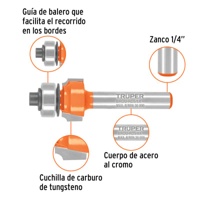 Broca para router, redondeado, 5/8