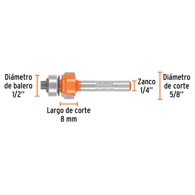 Broca para router, redondeado, 5/8