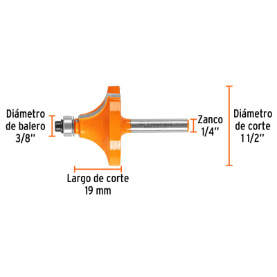 Broca para router, redondeado con moldura, 1-1/2