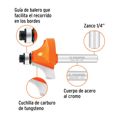 Broca para router, redondeado con moldura, 1-1/4