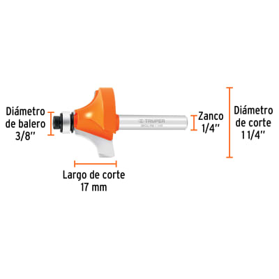 Broca para router, redondeado con moldura, 1-1/4