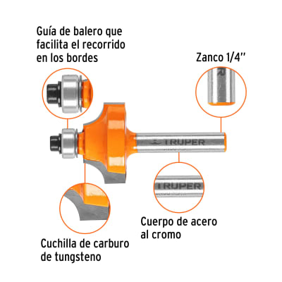 Broca para router, redondeado con moldura, 1