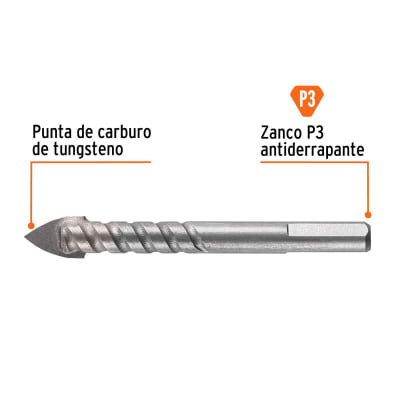 Broca para vidrio y azulejo de 1/8