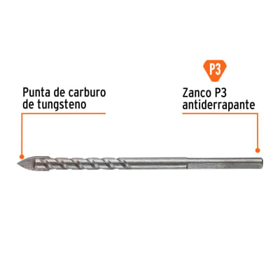 Broca para vidrio y azulejo 3/16