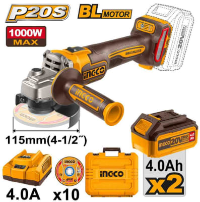 AMOLADORA ANGULAR 1000W 115MM(4 1/2'') +2BAT+CARGAD OR+DISCOS+MAL ETIN