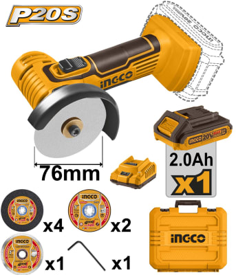 MINI AMOLADORA 20V 76mm (COMPLETO) +DISCOS+LLAVE+ BAT+CARGADOR