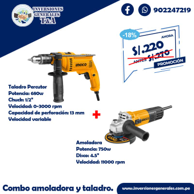 Combo amoladora y taladro percutor Ingco