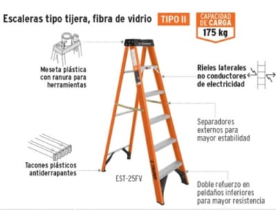 ESCALERA DE FIBRA TIPO TIJERA - 175KG