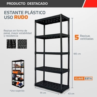 Estante de plastico uso pesado de 5 repisas Truper