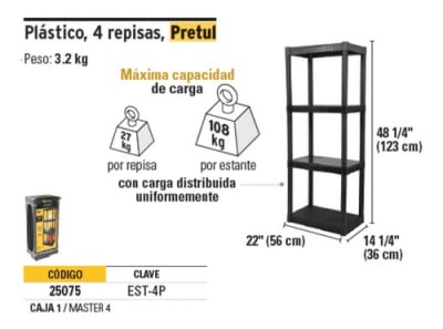 Estante de plastico 4 repisas, Pretul