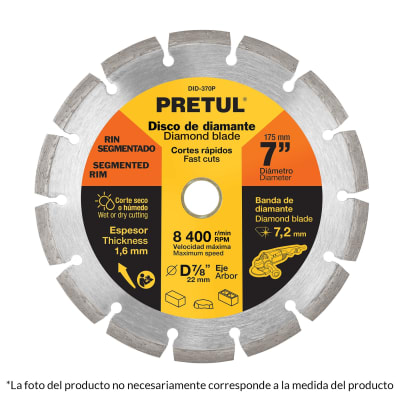 Disco diamantado rin segmentado, cortes rapidos Pretul
