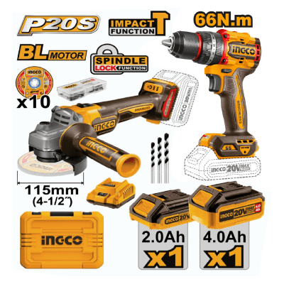 Kit Amoladora y taladro Brushless Ingco