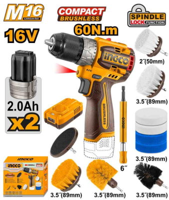 TALADRO 16V 60N.M. +SET DE CEPILLOS+2BAT +CARGADOR