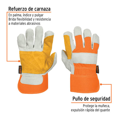 Guantes de carnaza y loneta, con refuerzo, unitalla, Truper