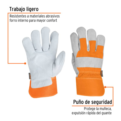 Guantes de carnaza y loneta, con refuerzo, unitalla, Truper