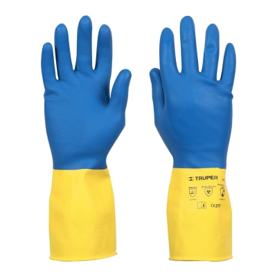 Guantes de látex para limpieza, color azul con amarillo