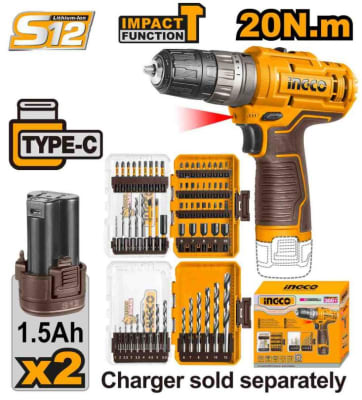 TALADRO CON PERCUTOR 20N.M. 12V +SET DE BROCAS+BAT