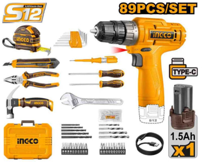 TALADRO INALAMBRICO 12V 20N.m. C/89PCS HERRAMIENTAS