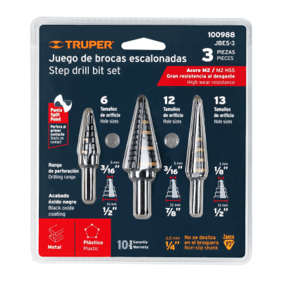 Juego de 3 brocas escalonadas Truper