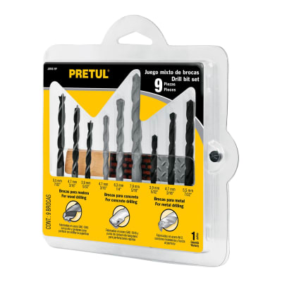 Juego de 9 brocas para concreto/madera/metal Pretul