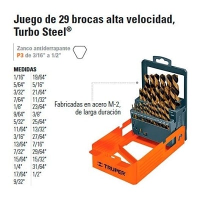 Juego de 29 brocas para metal Truper