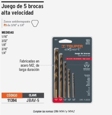 Juego de 5 brocas para metal Truper