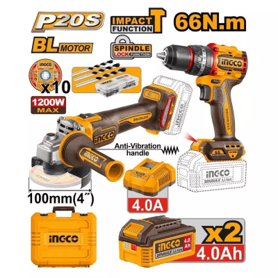 Kit taladro 66nm + amoladora 1200w brushless
