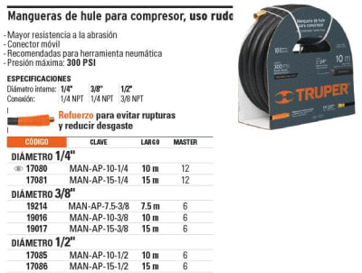 Manguera para compresora (uso rudo) Truper