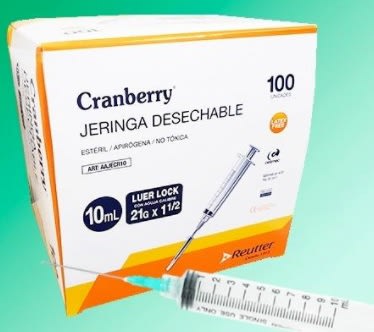 Jeringa 10 ml Luer Lock 100un Cranberry