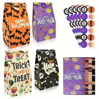 Set Bolsas de Papel Halloween y Stickers 12 Unidades
