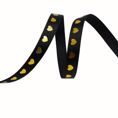 Cinta de Tela para Lazo Negro Corazón Dorado 5 Metros1