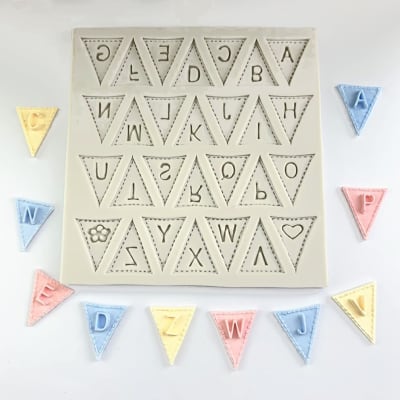 Molde Fondant Alfabeto Banderín Silicona1