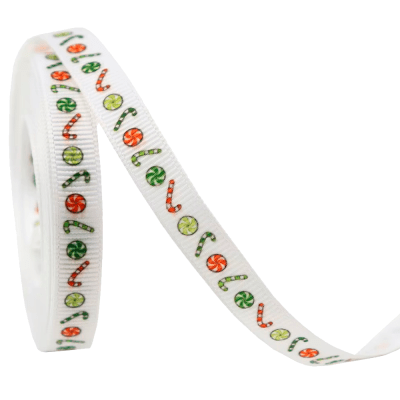 Cinta de Tela para Lazo Navidad Blanco Bastones 5 Metros