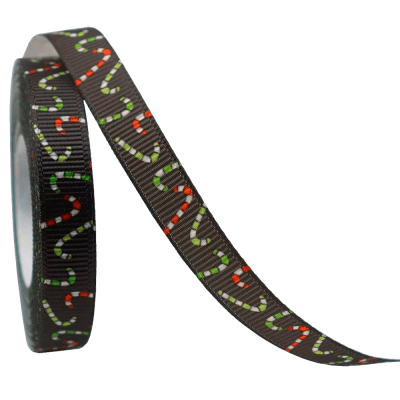 Cinta de Tela para Lazo Navidad Negro Bastones 5 Metros