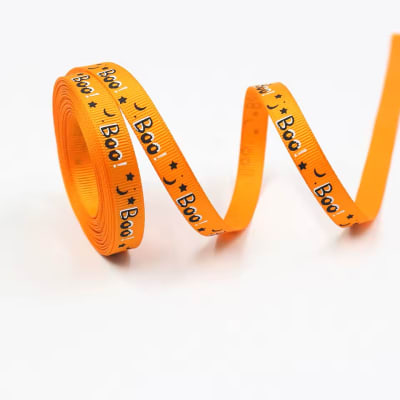 Cinta de Tela para Lazo Halloween Boo Naranjo 5 Metros1