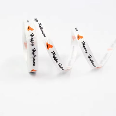 Cinta de Tela para Lazo Happy Halloween Blanco 5 Metros