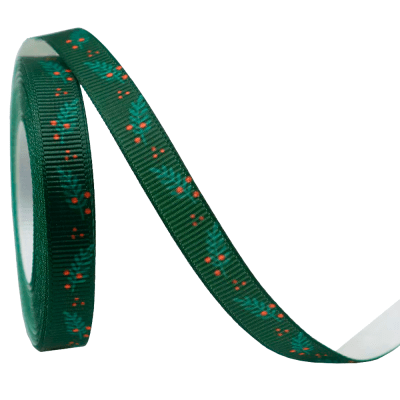 Cinta de Tela para Lazo Navidad Verde Muerdagos 5 Metros