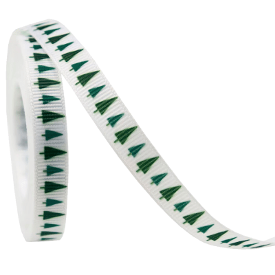 Cinta de Tela para Lazo Navidad Blanco Pinos 5 Metros